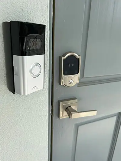 A door with a remote control and a lock